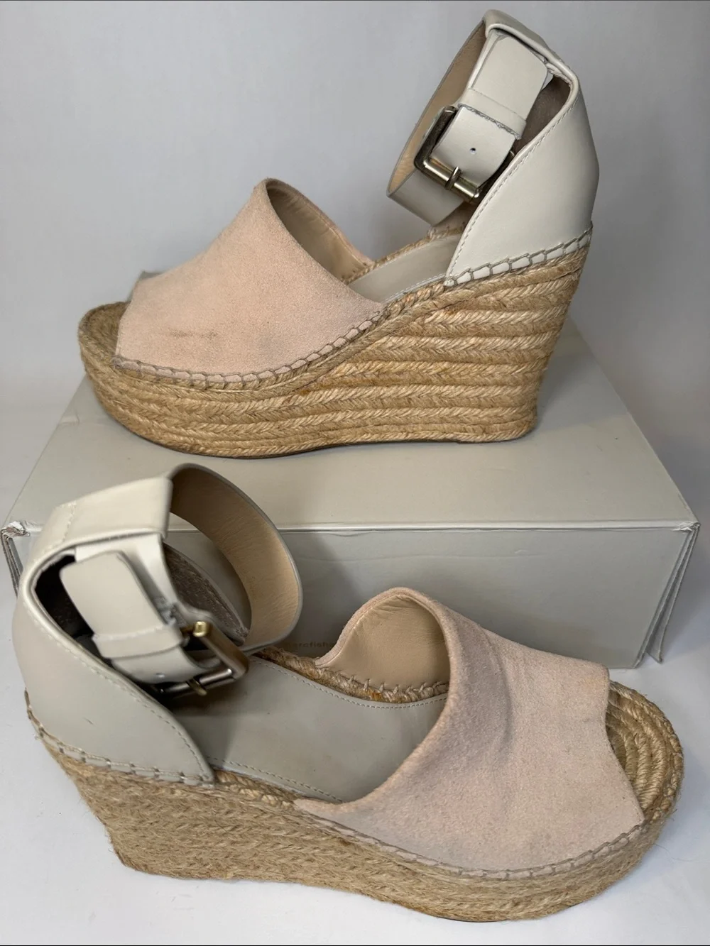 Marc Fisher Blush Suede Espadrille Wedge Sandals with Ankle Strap